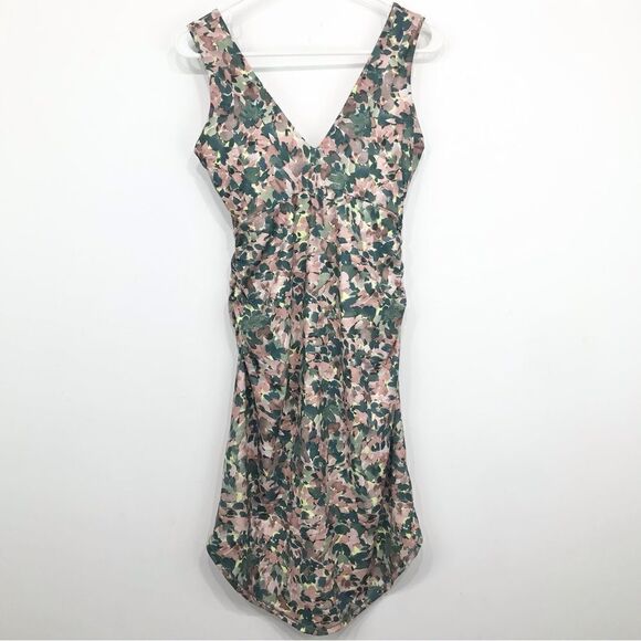 Prana Pearl Isla Green Pink Fitted Stretch Athleisure Dress in White Garden - Picture 4 of 13